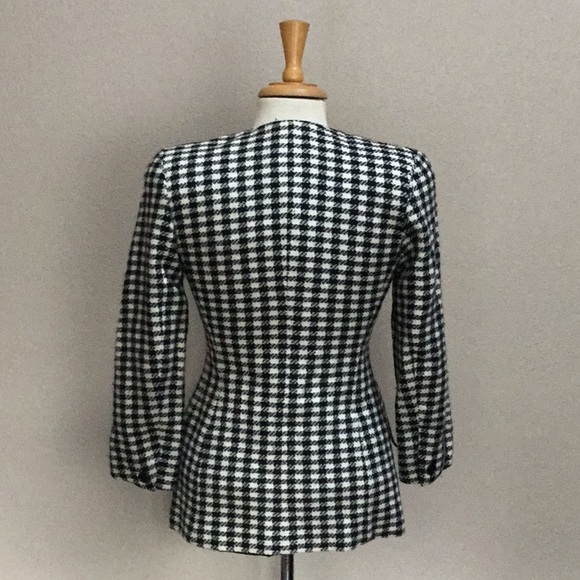 Vintage 80’s houndstooth plaid wool silk blazer - Picture 2 of 5